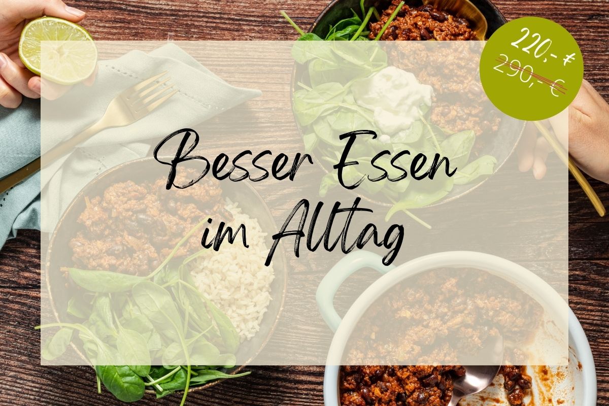 Bild von Chili con Carne mit dem &uuml;bergelagertem Textzug "Besser Essen im Alltag".