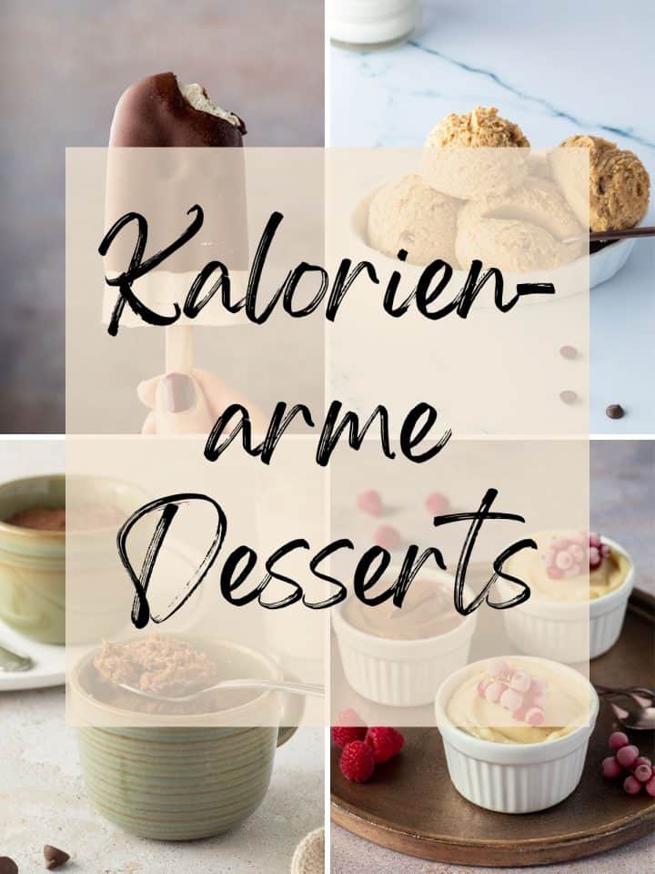 Collage aus vier unterschiedlichen Bildern von verschiedenen Desserts.