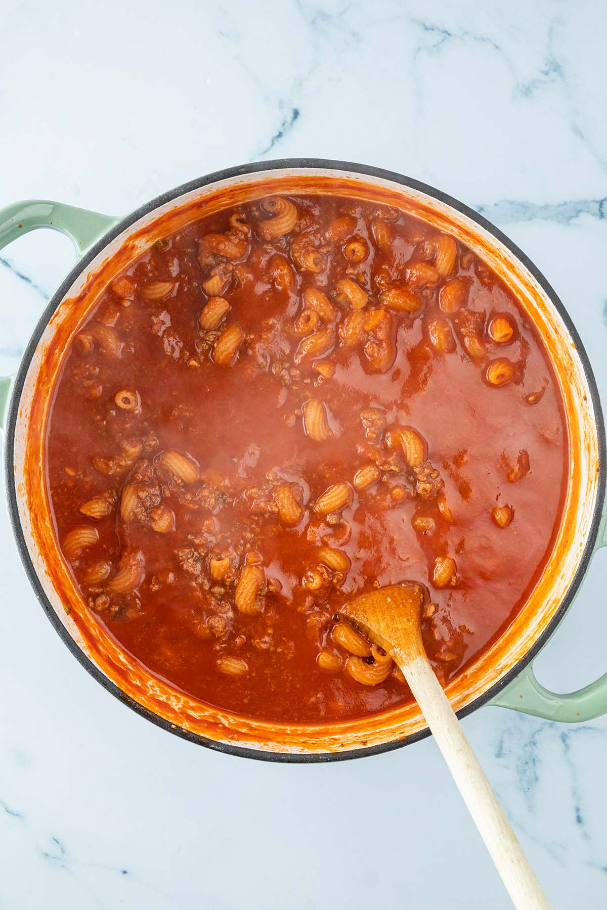 Lasagne One Pot nach 12 Minuten Kochzeit.